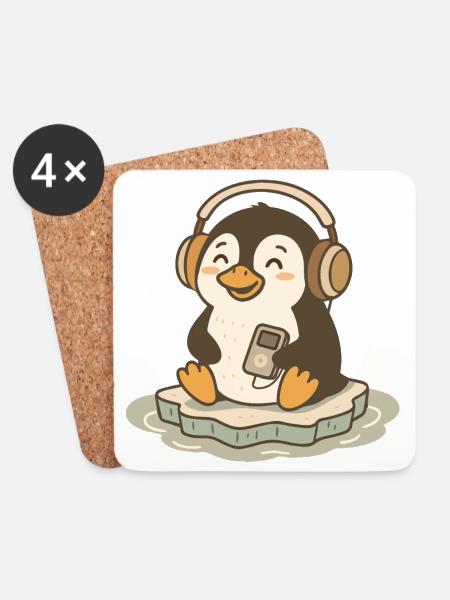 Musikliebender niedlicher Pinguin mit Kopfhörern - Untersetzer (4er-Set) - Weiß