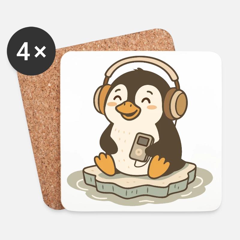 Musikliebender niedlicher Pinguin mit Kopfhörern - Untersetzer (4er-Set) - Weiß