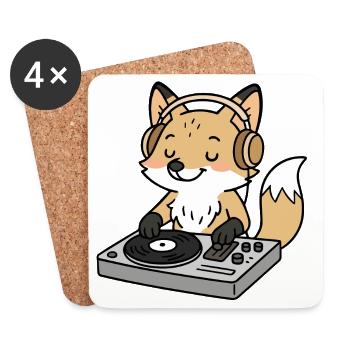 Un renard en DJ avec des écouteurs à la table de mixage - Dessous de verre (lot de 4) - blanc - Devant