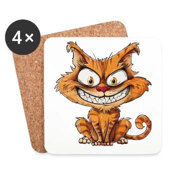 Crazy Cat, Crazy Cat with a Big Grin - Coasters (set of 4) - white - Front