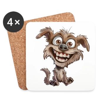 Laughing Cartoon Dog Crazy - Coasters (set of 4) - white - Front