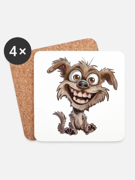 Lachender Cartoon Hund Crazy - Untersetzer (4er-Set) - Weiß