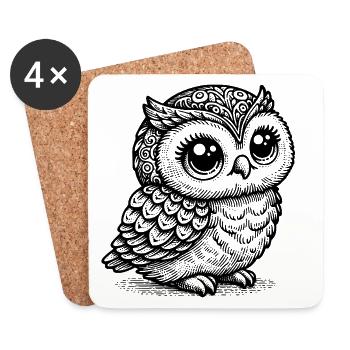 Mystic Owl – Black Animal Silhouette - Coasters (set of 4) - white - Front