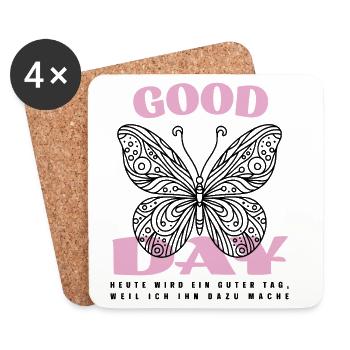 Bonne journée avec Butterfly – Design positif - Dessous de verre (lot de 4) - blanc - Devant