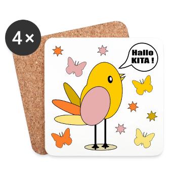 HALLO KITA KIND KINDERTAGESSTÄTTE VOGEL - Untersetzer (4er-Set) - Weiß - Vorne