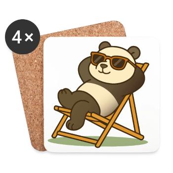 Panda détendu avec des lunettes de soleil dans une chaise longue - Dessous de verre (lot de 4) - blanc - Devant