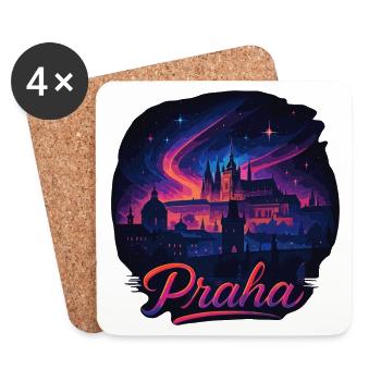 Prag Praha Stadt Tschechien Silhouette Geschenk - Untersetzer (4er-Set) - Weiß - Vorne