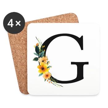 G Monogramm, Floral, personalisierbar - Untersetzer (4er-Set) - Weiß - Vorne