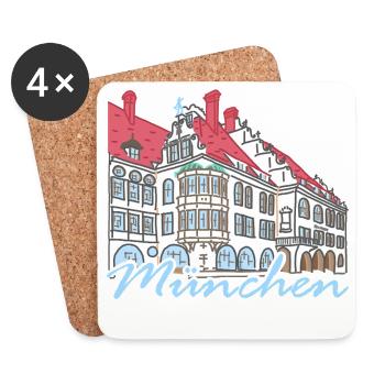 Munich, Hofbräuhaus building, hand drawing Bavaria - Coasters (set of 4) - white - Front