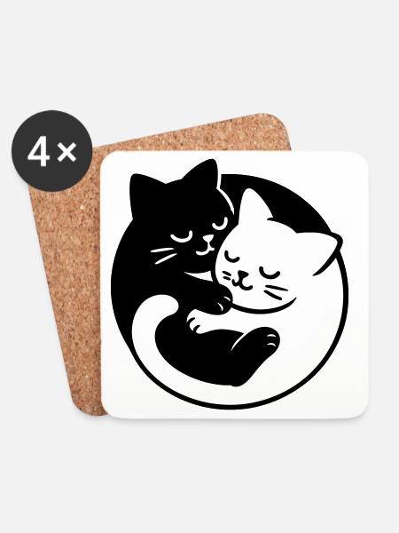 Yin-Yang Katzen - Untersetzer (4er-Set) - Weiß