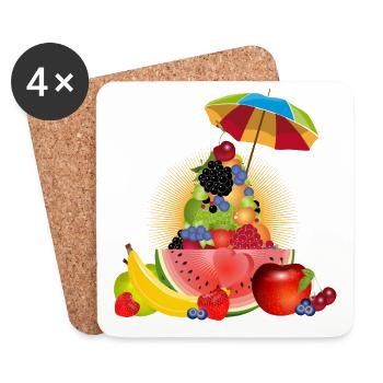 Colorful fruit pyramid with watermelon and umbrella - Coasters (set of 4) - white - Front