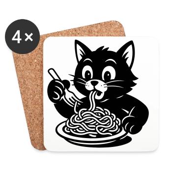 Katze iss Spagetti Meme - Untersetzer (4er-Set) - Weiß - Vorne