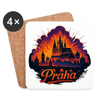 Prag Praha Stadt Tschechien Silhouette Geschenk - Untersetzer (4er-Set) - Weiß - Vorne