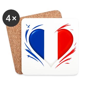 Amour Coeur battant - Drapeau français - Dessous de verre (lot de 4) - blanc - Devant