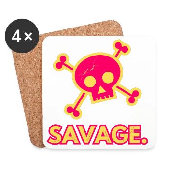 Savage - ausgefallenes Pop-Art-Design mit Totenkopf und gekreuzten Knochen - Untersetzer (4er-Set) - Weiß - Vorne