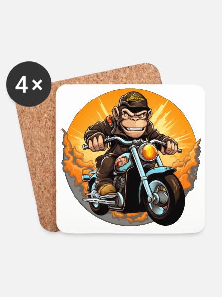 Affe Motorrad / Motorradfahrer Affen - Untersetzer (4er-Set) - Weiß