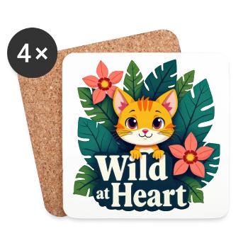 Wild cat lover with floral motifs - Coasters (set of 4) - white - Front