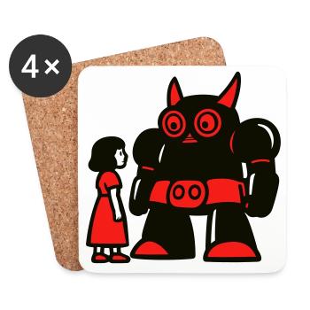 Fille et robot - Dessous de verre (lot de 4) - blanc - Devant