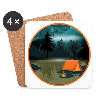 Camping de nuit dans la forêt avec feu de camp et tente - Dessous de verre (lot de 4) - blanc - Devant