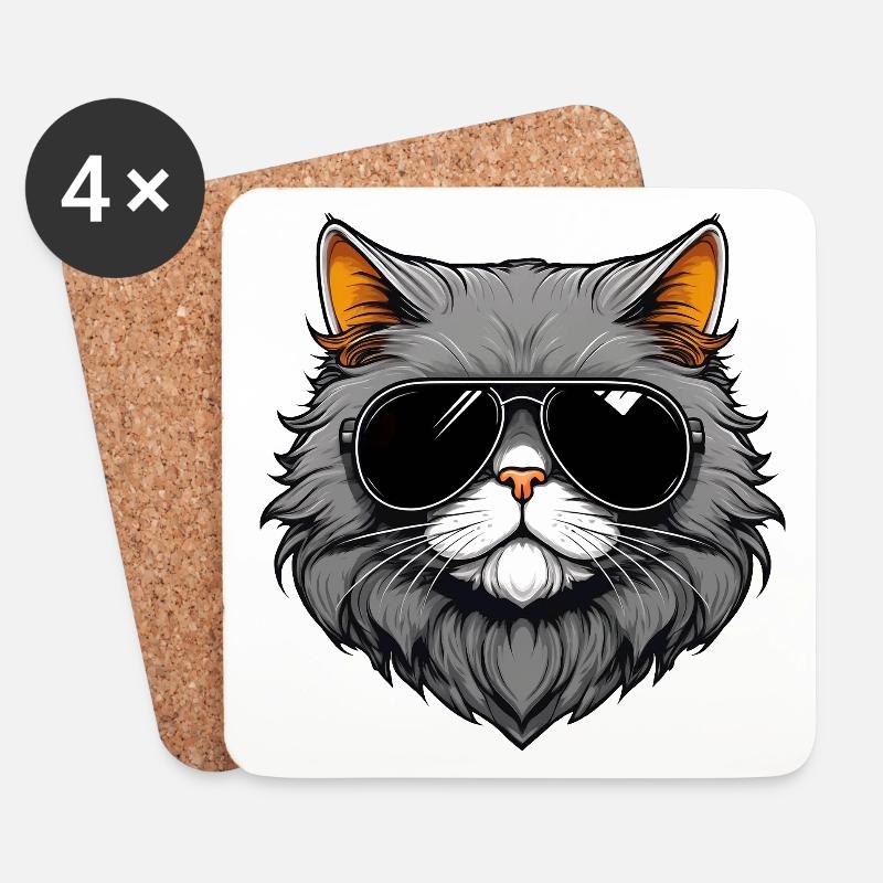 Zen-Katze mit Sonnenbrille - Untersetzer (4er-Set) - Weiß