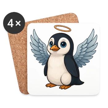 Ange pingouin mignon avec des ailes et un halo - Dessous de verre (lot de 4) - blanc - Devant