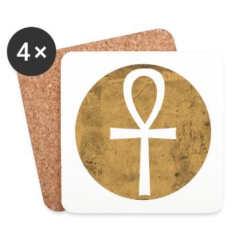 Egyptian Cross Ankh in Golden Circle - Coasters (set of 4) - white - Front