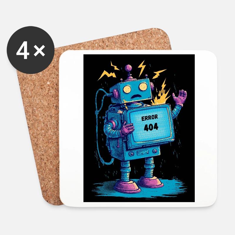 404 Bot – Gehirn nicht gefunden - Untersetzer (4er-Set) - Weiß