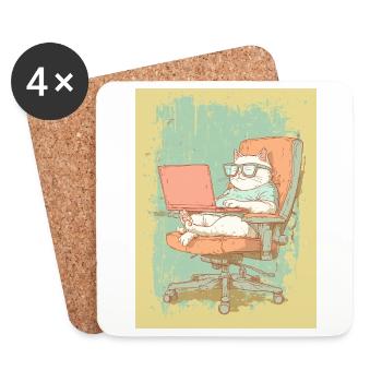Homeoffice Level: Katze - Untersetzer (4er-Set) - Weiß - Vorne