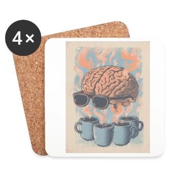 Kaffee = Gehirn an! - Untersetzer (4er-Set) - Weiß - Vorne