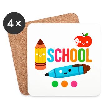 Hello School Shirt Schulanfang Kawaii Style - Untersetzer (4er-Set) - Weiß - Vorne