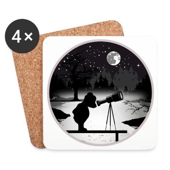 Bear with telescope under the starry sky - Coasters (set of 4) - white - Front