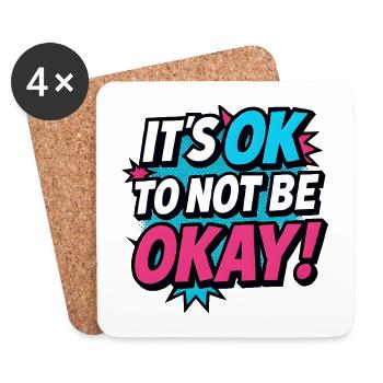 It’s OK to Not Be OK – Pop Art Shirt Mental Health - Untersetzer (4er-Set) - Weiß - Vorne