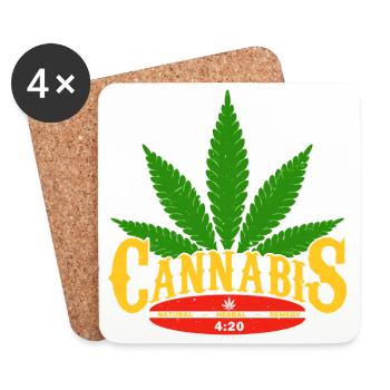Logo du cannabis avec feuille et détail 420 - Dessous de verre (lot de 4) - blanc - Devant