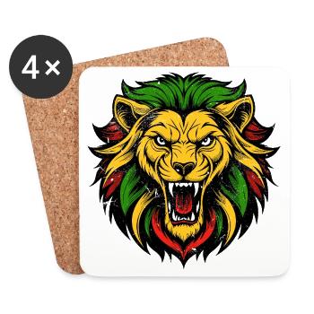 Vibrant Lion Head Tattoo Style - Coasters (set of 4) - white - Front