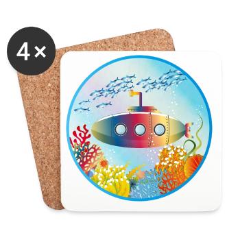 Colorful submarine in tropical coral reef - Coasters (set of 4) - white - Front