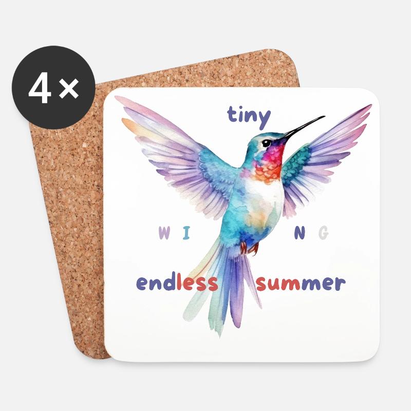 Aquarell Kolibri Sommer Design - Untersetzer (4er-Set) - Weiß