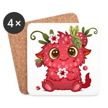 Monstre mignon au design framboise - Dessous de verre (lot de 4) - blanc - Devant