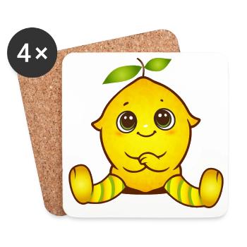Happy lemon as a cute kawaii figure - Coasters (set of 4) - white - Front