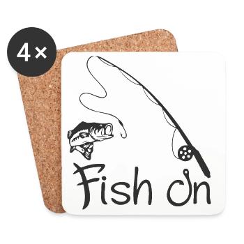 Fishing Hook and Fish Illustration on T-Shirt - Coasters (set of 4) - white - Front