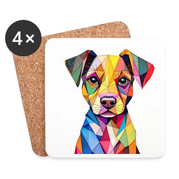 Colorful Geometric Pop Art Dog - Coasters (set of 4) - white - Front