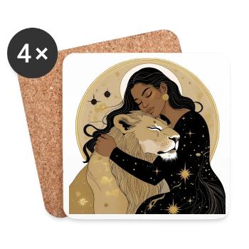 Woman with lion in starry sky - Coasters (set of 4) - white - Front