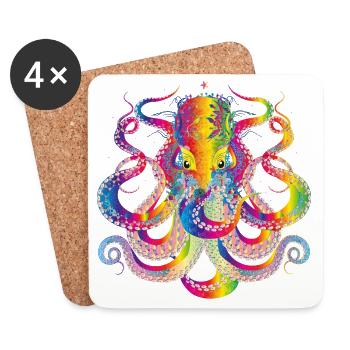 colorful octopus and many details - Coasters (set of 4) - white - Front