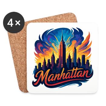 Manhattan City New York Silhouette Gift - Coasters (set of 4) - white - Front