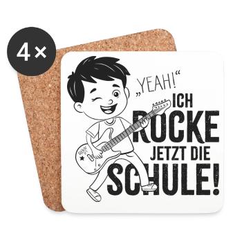 Schulkind - Yeah! Ich rocke jetzt die Schule - Untersetzer (4er-Set) - Weiß - Vorne