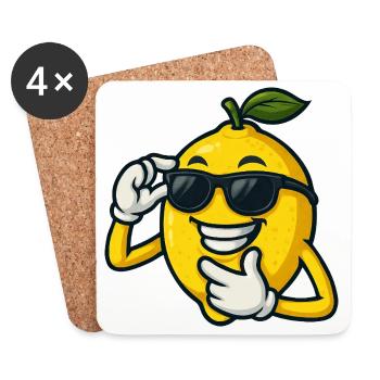Cool Cartoon Citron avec des lunettes de soleil Drôle - Dessous de verre (lot de 4) - blanc - Devant