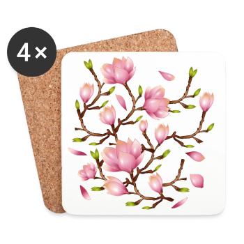 Exotic Magnolia Flowers Illustration - Coasters (set of 4) - white - Front