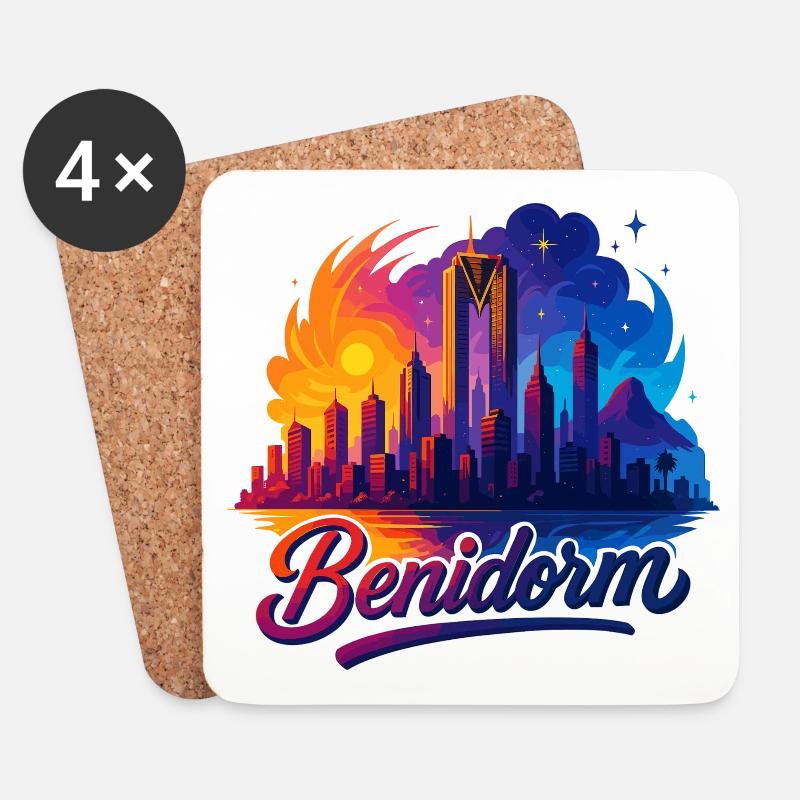 Benidorm Stadt Spanien Silhouette Geschenk - Untersetzer (4er-Set) - Weiß