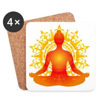 Silhouette de yoga lumineuse avec mandala de soleil - Dessous de verre (lot de 4) - blanc - Devant