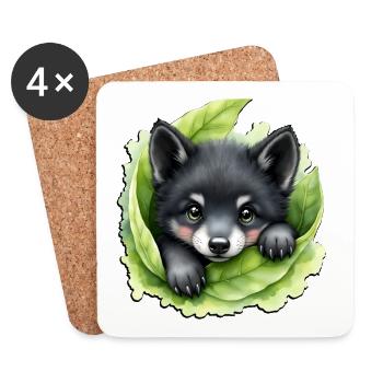 Chiot loup sur le vert - Dessous de verre (lot de 4) - blanc - Devant