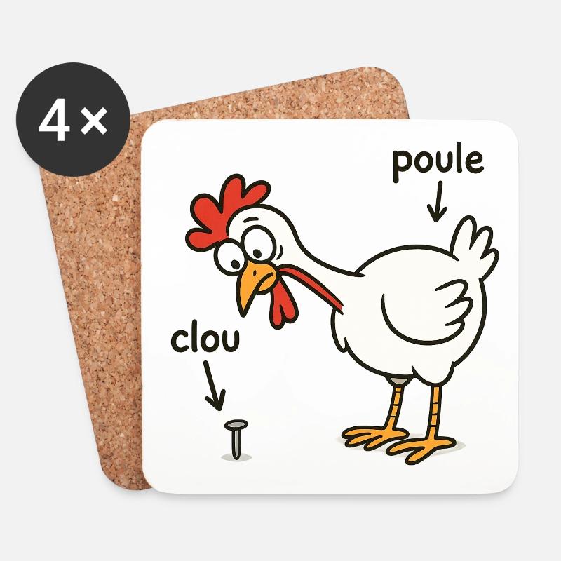 poule trouvant un clou - Dessous de verre (lot de 4) - blanc